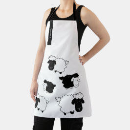 Schattigee schapenillustratie zwart-wit monogram schort