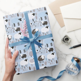 Schattigee schapenpastel blauw kleuren minimaal cadeaupapier