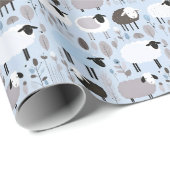 Schattigee schapenpastel blauw kleuren minimaal cadeaupapier (Rol Hoek)