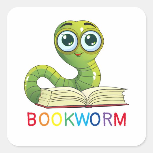 Schattigee Schattige boekenwurm boek liefhebbers r Vierkante Sticker (Voorkant)