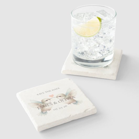 Schattigee Schattige bruiloft Save the Date Stone  Stenen Onderzetter (Zijkant)