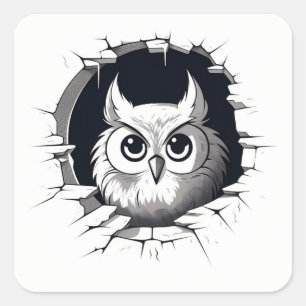 Schattigee Schattige Cartoon Uil Peeking uit een H Vierkante Sticker