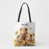 Schattigee Schattige cavia's met bloemen Custom Na Tote Bag (Voorkant)