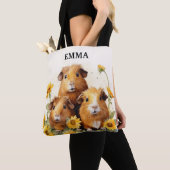 Schattigee Schattige cavia's met bloemen Custom Na Tote Bag (Dichtbij)