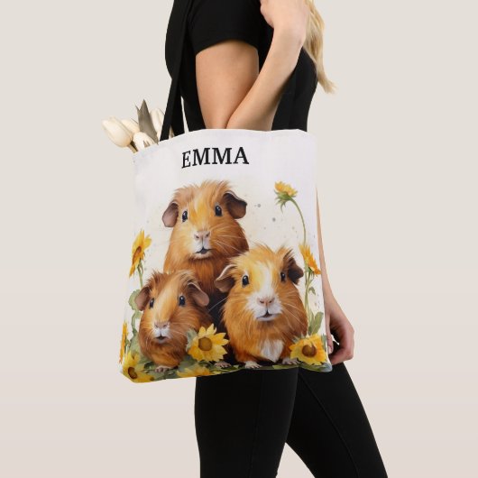 Schattigee Schattige cavia's met bloemen Custom Na Tote Bag (Dichtbij)