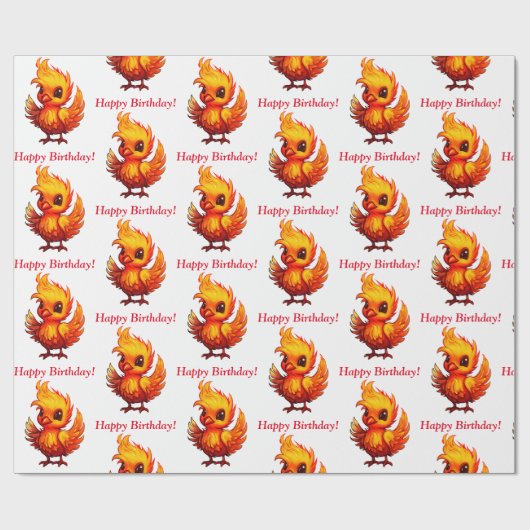 Schattigee Schattige Fiery Cartoon Baby Phoenix Cadeaupapier (Vlak)