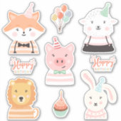 Schattigee Schattige Happy Birthday Party-dieren Sticker (Voorkant)