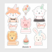 Schattigee Schattige Happy Birthday Party-dieren Sticker (Vel)