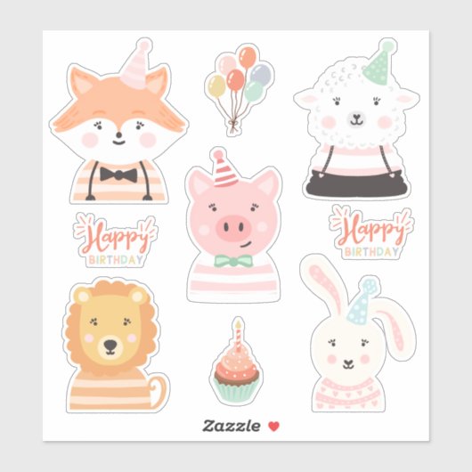 Schattigee Schattige Happy Birthday Party-dieren Sticker (Vel)