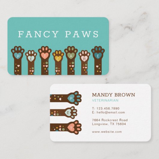 Schattigee Schattige Hart Vorm Dierlijke Pet Paws Visitekaartje (Voorkant / Achterkant)