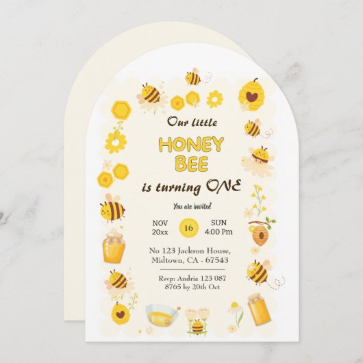 Schattigee schattige Honingbij thema 1e verjaardag Kaart (Voorkant / Achterkant)