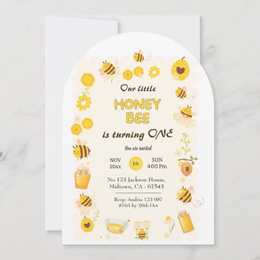 Schattigee schattige Honingbij thema 1e verjaardag Kaart (Voorkant)