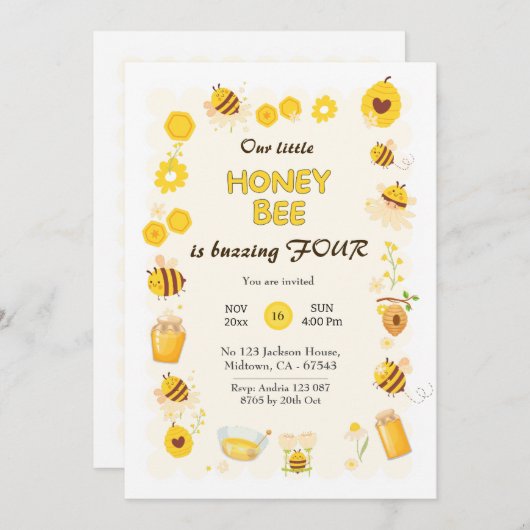 Schattigee schattige Honingbij thema 4e verjaardag Kaart (Voorkant / Achterkant)