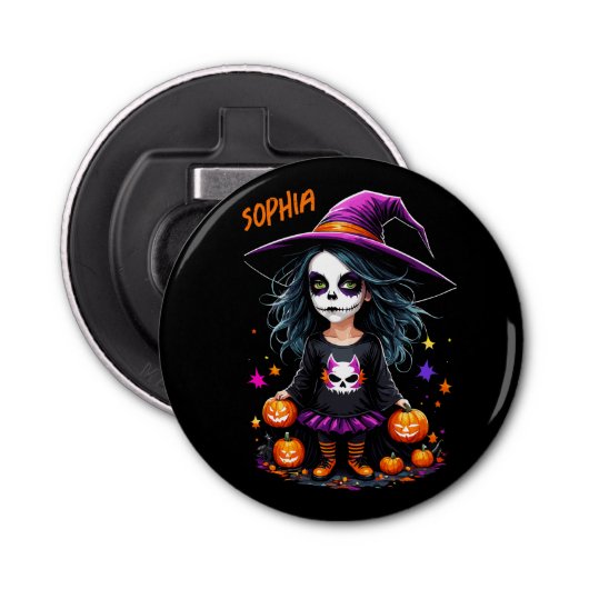 Schattigee Schattige Kawaii Halloween Witch Button Flesopener (Voorkant)