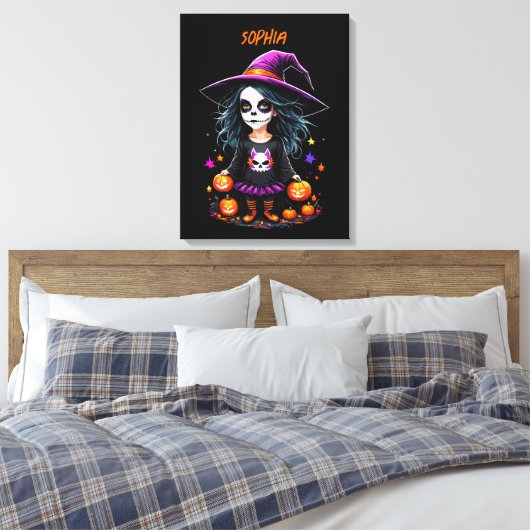 Schattigee Schattige Kawaii Halloween Witch Canvas Afdruk (Insitu (Slaapkamer))