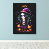Schattigee Schattige Kawaii Halloween Witch Canvas Afdruk (Insitu (Houten vloer))