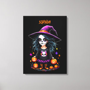 Schattigee Schattige Kawaii Halloween Witch Canvas Afdruk