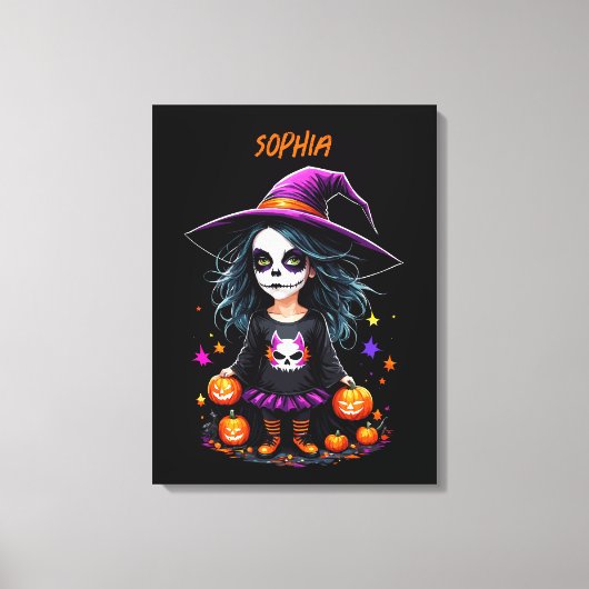 Schattigee Schattige Kawaii Halloween Witch Canvas Afdruk (Voorkant)