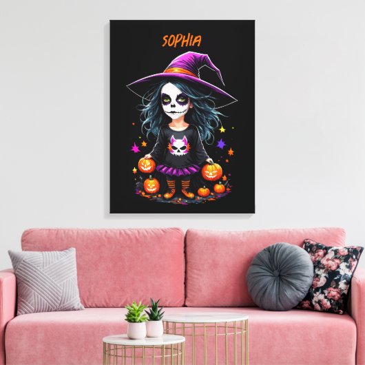 Schattigee Schattige Kawaii Halloween Witch Canvas Afdruk (Insitu (Woonkamer))