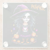 Schattigee Schattige Kawaii Halloween Witch Glazen Onderzetter (Achterkant)