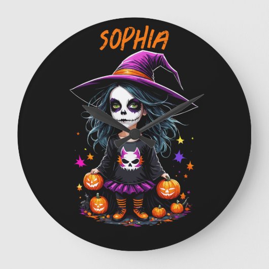 Schattigee Schattige Kawaii Halloween Witch Grote Klok (Voorkant)