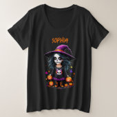 Schattigee Schattige Kawaii Halloween Witch Grote Maat T-shirt (Design voorkant)