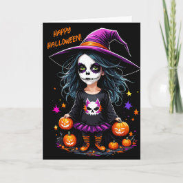Schattigee Schattige Kawaii Halloween Witch Kaart