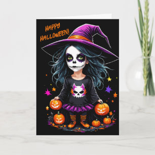 Schattigee Schattige Kawaii Halloween Witch Kaart