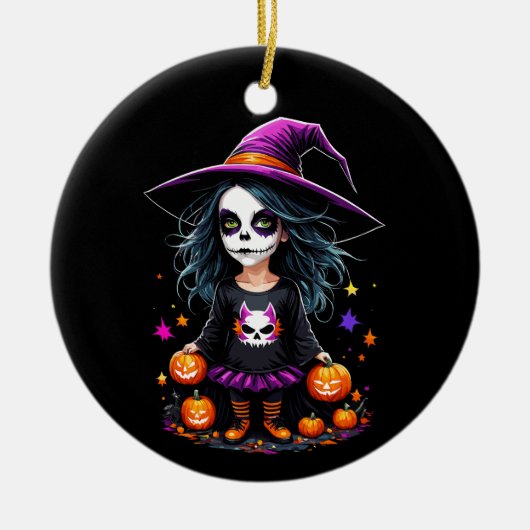 Schattigee Schattige Kawaii Halloween Witch Keramisch Ornament (Voorkant)