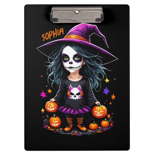 Schattigee Schattige Kawaii Halloween Witch Klembord (Voorkant)