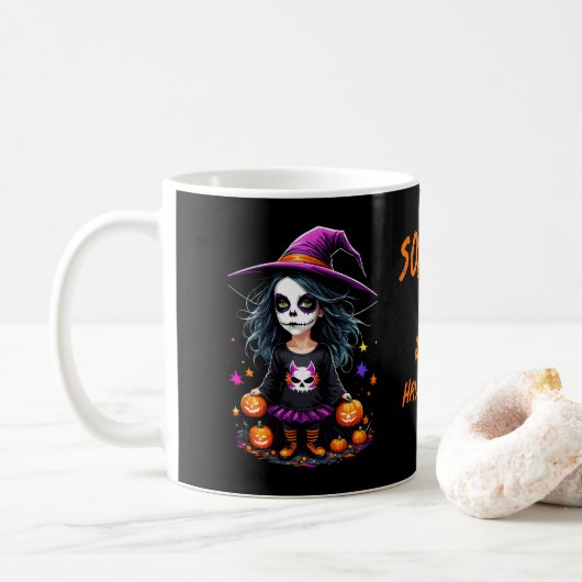 Schattigee Schattige Kawaii Halloween Witch Koffiemok (Met donut)