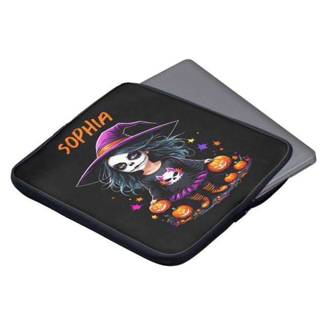 Schattigee Schattige Kawaii Halloween Witch Laptop Sleeve (Voorkant top)