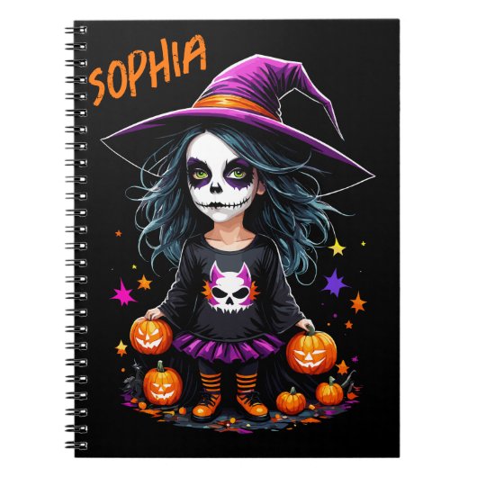 Schattigee Schattige Kawaii Halloween Witch Notitieboek (Voorkant)