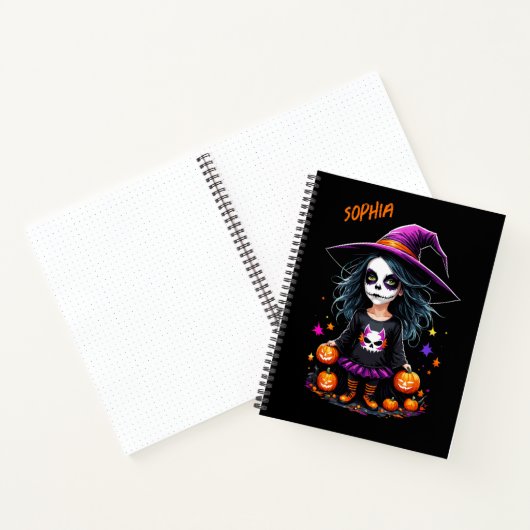 Schattigee Schattige Kawaii Halloween Witch Notitieboek (Binnen)