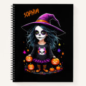 Schattigee Schattige Kawaii Halloween Witch Notitieboek (Voorkant)