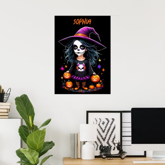 Schattigee Schattige Kawaii Halloween Witch Poster (Thuiskantoor)