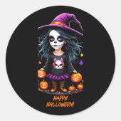 Schattigee Schattige Kawaii Halloween Witch Ronde Sticker (Voorkant)