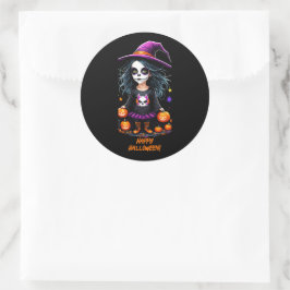 Schattigee Schattige Kawaii Halloween Witch Ronde Sticker