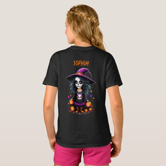 Schattigee Schattige Kawaii Halloween Witch T-shirt (Achterkant volledig)
