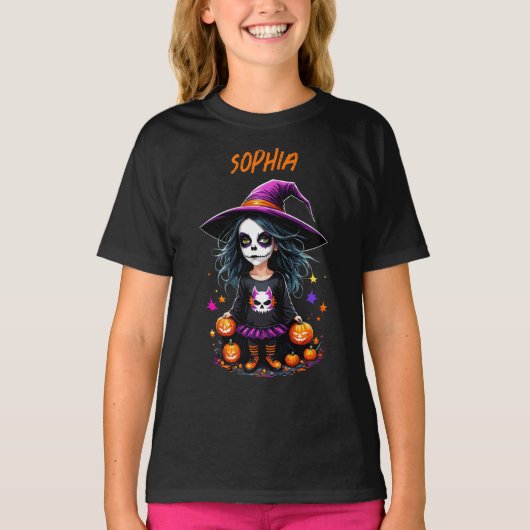 Schattigee Schattige Kawaii Halloween Witch T-shirt (Voorkant)