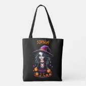 Schattigee Schattige Kawaii Halloween Witch Tote Bag (Achterkant)