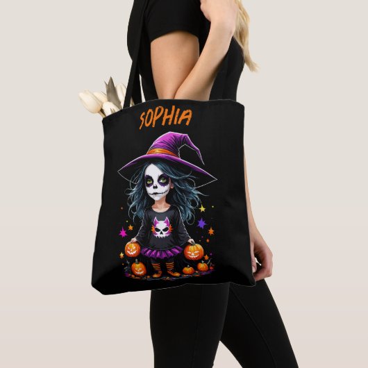 Schattigee Schattige Kawaii Halloween Witch Tote Bag (Dichtbij)