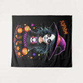 Schattigee Schattige Kawaii Halloween Witch Wandkleed (Voorkant (horizontaal))