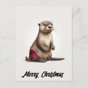 Schattigee Schattige kerst otter in Plaid Feestdagenkaart