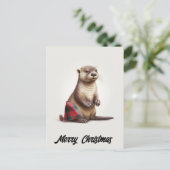 Schattigee Schattige kerst otter in Plaid Feestdagenkaart (Staand voorkant)