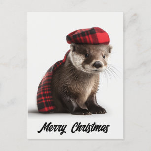 Schattigee Schattige kerst otter in Plaid Feestdagenkaart