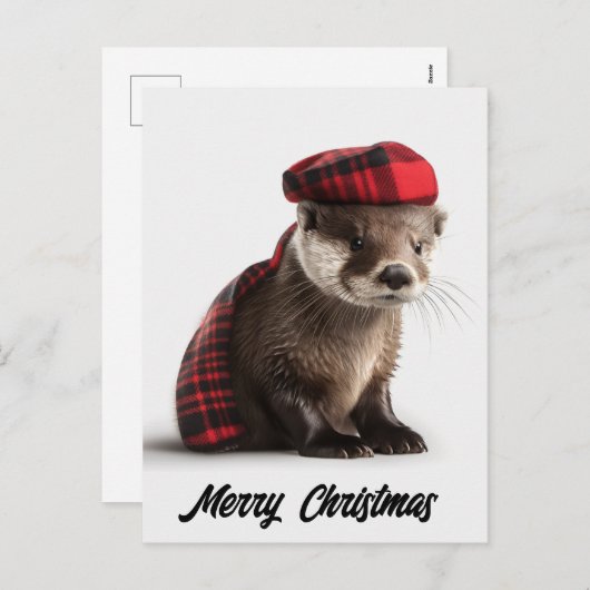 Schattigee Schattige kerst otter in Plaid Feestdagenkaart (Voorkant / Achterkant)