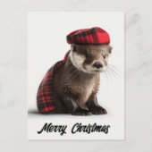 Schattigee Schattige kerst otter in Plaid Feestdagenkaart (Voorkant)