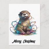 Schattigee Schattige Kerstmisotter in Lichten Feestdagenkaart (Voorkant)