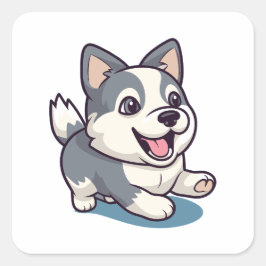 Schattigee Schattige moderne Cartoon Husky Dog Vierkante Sticker